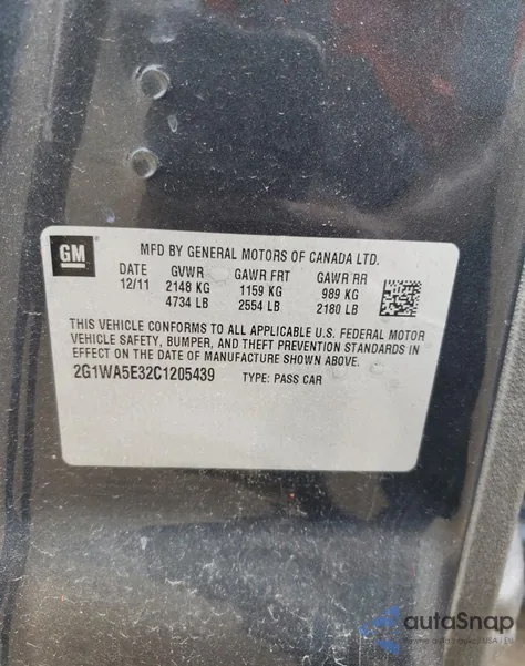 2012 Chevrolet Impala Ls z USA, uszkodzony, nr VIN 2G1WA5E32C1205439